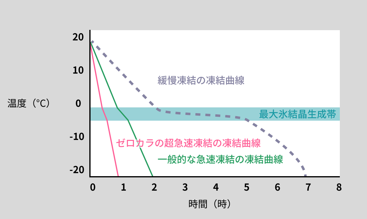 急速冷凍と緩慢冷凍の比較表
